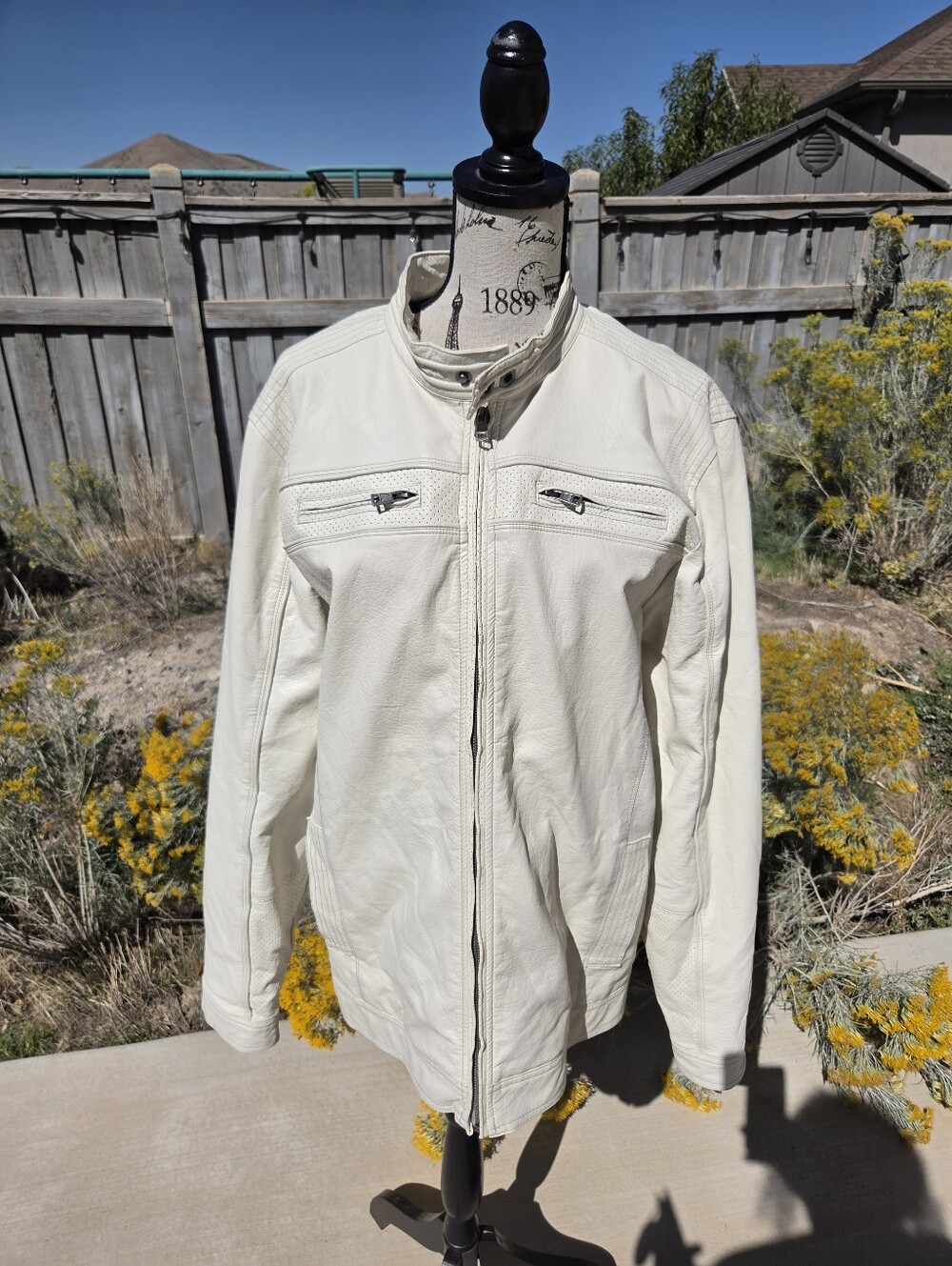 BKE Cream Leather Jacket with Dark Gray Interior